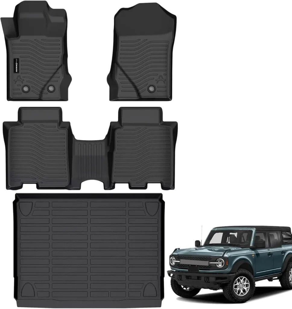 Auxko All Weather Floor Mats Cargo Mat Fit for Ford Bronco(Not Sport) 4Door 2021-2024 2025 TPE Rubber Liners Set Bronco Accessories All Season Guard