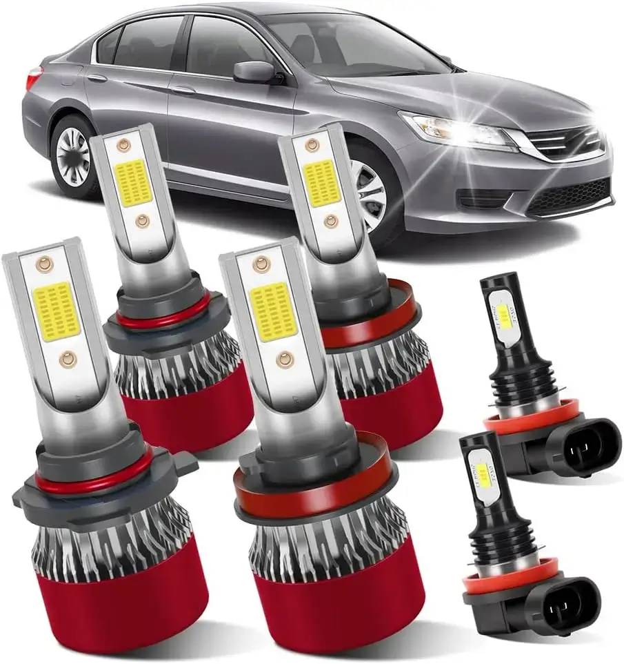 Bulbs Combo Fit for Honda Accord 2013-2015 9005 High Beam H11 Low Beam H11 Fog Lights LED Light Bulbs 6PCS/1PACK 6500K Brightness Pure White with Cool Fan