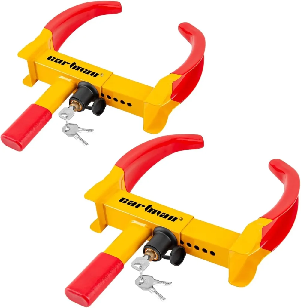 CARTMAN 2-Pack Heavy Duty Universal Trailer Lock Wheel Clamp, Adjustable Anti-Theft Lock for Trailers SUV Boats ATVs Motorcycles Golf Cart, 6 Keys