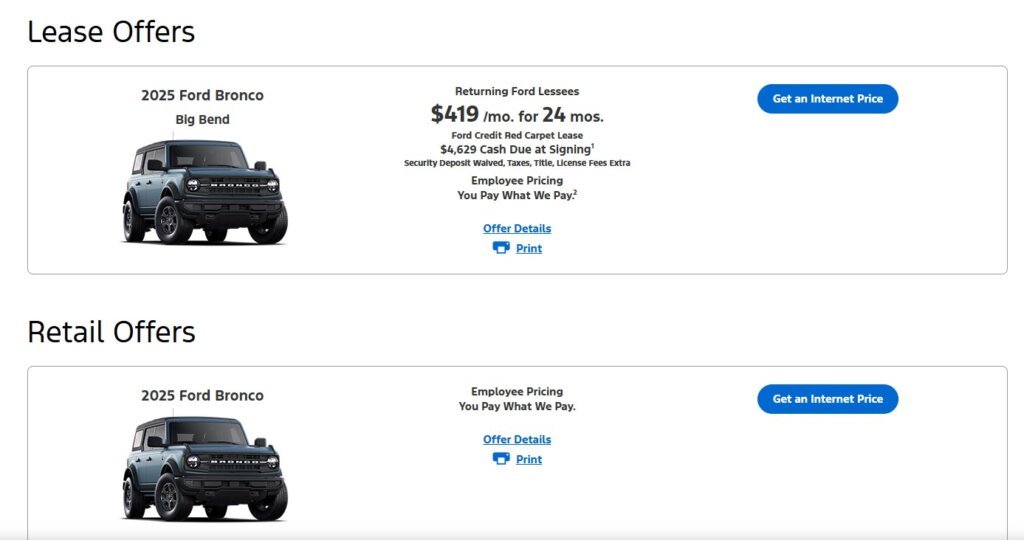 Ford Bronco Lease offers