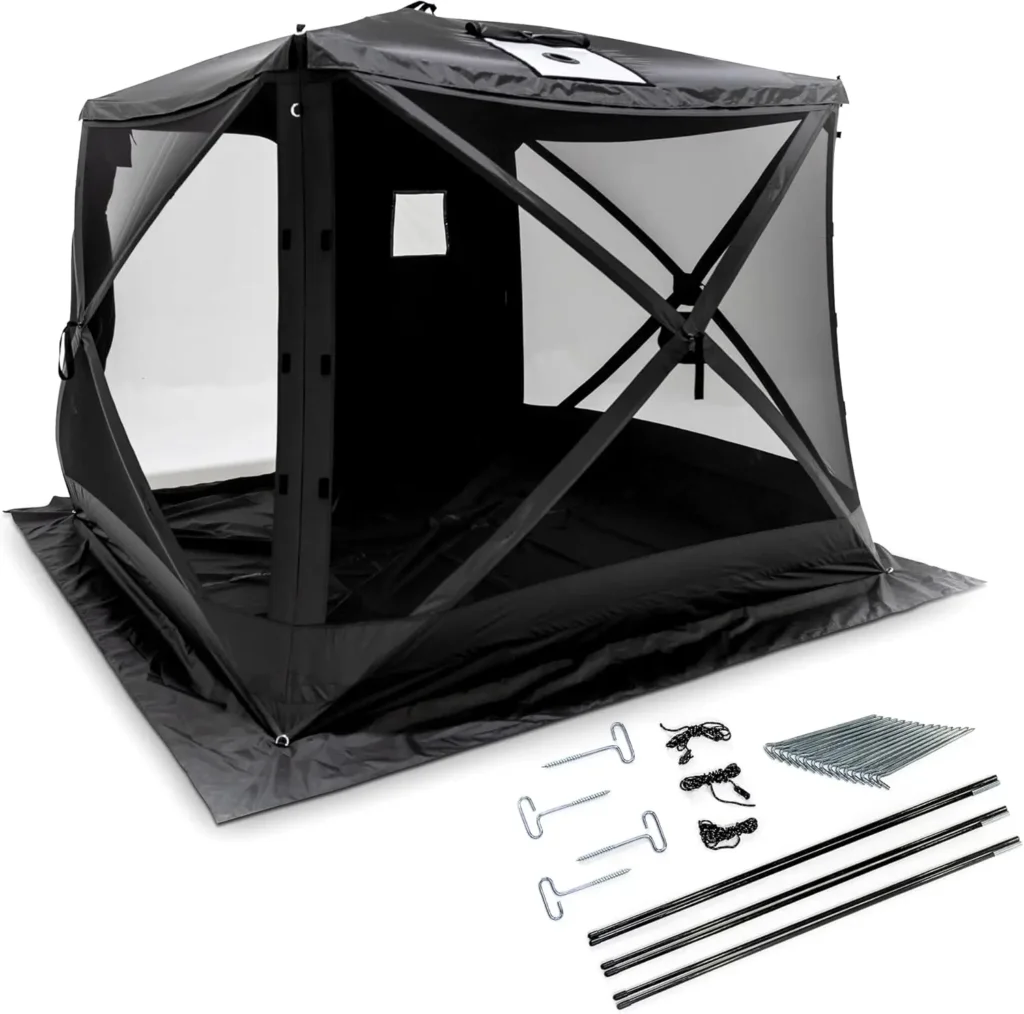 FreeSpirit Recreation 4XL Easy Pop Up Tent Hub - Family Camping Tent with Stove Vent, LED Lights, Portable Tent Rainfly - All Weather Tent, 3 Layer Insulated Tents for Camping for Winter Beach & More