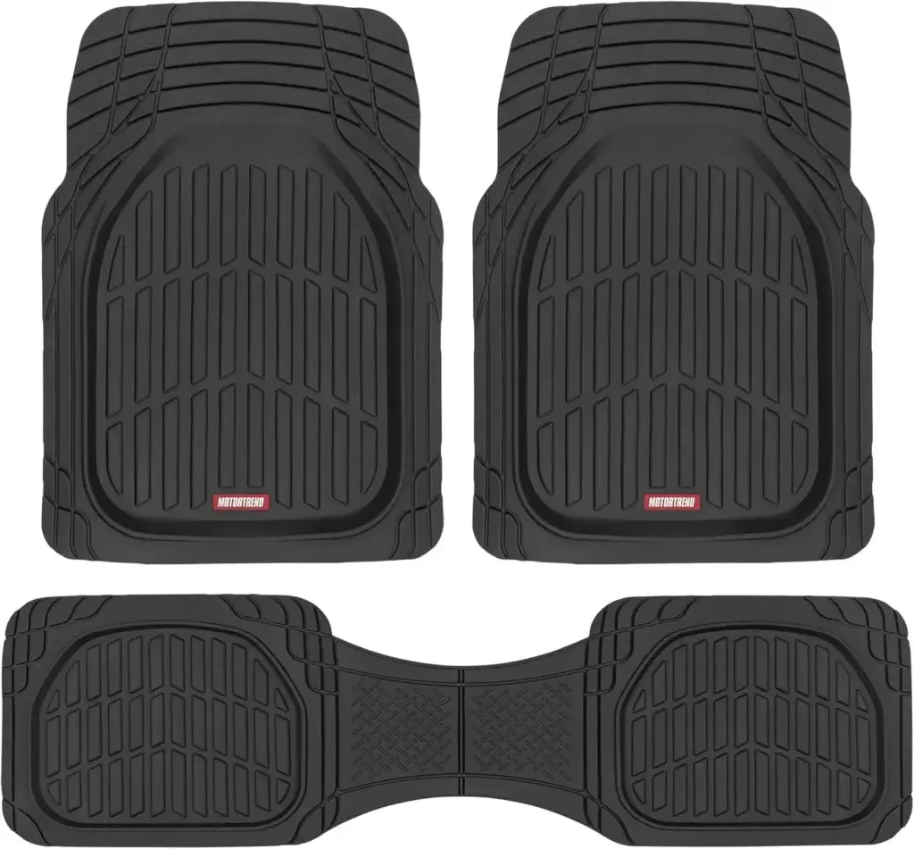 Motor Trend FlexTough Floor Mats for Cars, Black Deep Dish All-Weather Mats, Waterproof Trim-To Fit Automotive Floor Mats for Cars Trucks SUV, Universal Floor Liner Car Accessories