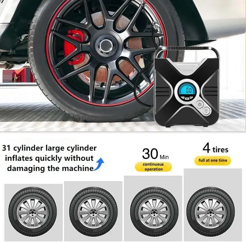 Portable Air Compressor for Ford Bronco 2021 2022 2023 2024, with Tire Pressure Gauge and LED Lighting Automatic Shutdown Tire Inflator 12 V,D